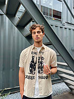 Мужская рубашка с коротким рукавом бежевая Dbrm - beige Shopy Сорочка чоловіча з коротким рукавом бежева Dbrm