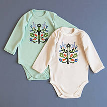 Жовтий боді для дитини з вишивкою птахів і квітів етно орнамент 56 62 68 74 80 86 92, фото 4