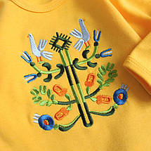 Жовтий боді для дитини з вишивкою птахів і квітів етно орнамент 56 62 68 74 80 86 92, фото 2