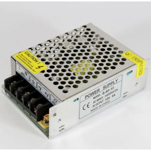 Імпульсний адаптер живлення 12В 5А, перфорований корпус, 100-240V, фото 1