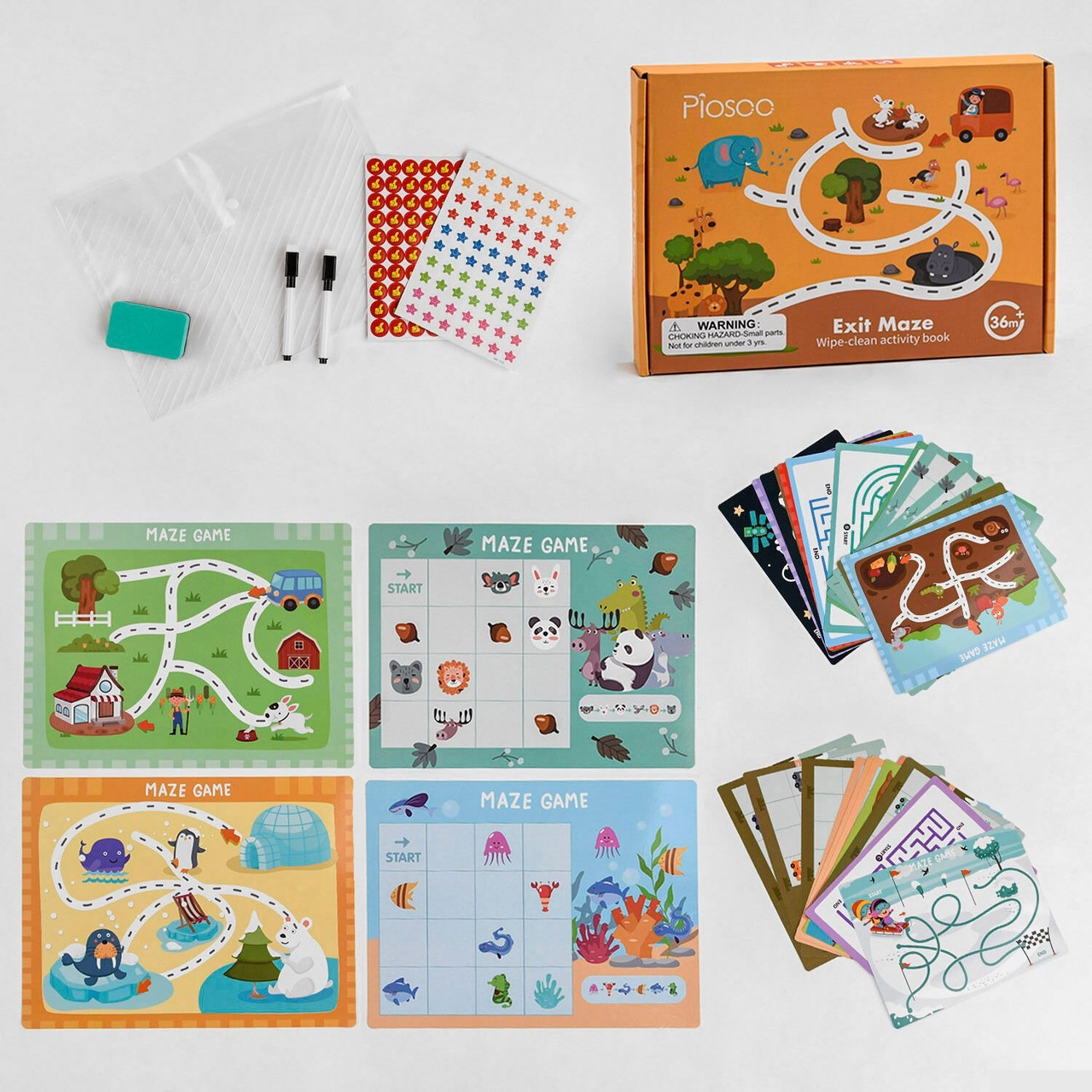 Логічна гра С 47861 "Багаторазова книга - лабіринт", 30 ігрових карток, два фломастери, папка