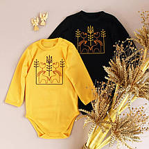Жовтий боді з вишивкою тризуба коників і птахів для немовляти патріотичний орнамент інтерлок 62 68 74 80 86 92, фото 4