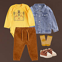 Жовтий боді з вишивкою тризуба коників і птахів для немовляти патріотичний орнамент інтерлок 62 68 74 80 86 92, фото 5