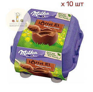 Шоколадні яєчні яєчки в лотку Milka «Löffel Ei Kakaocreme» з какао-мусом оптом, 144 г.