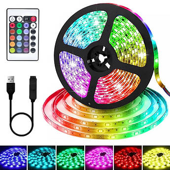 RGB світлодіодна стрічка 5050, комплект 5 метрів, живлення від USB