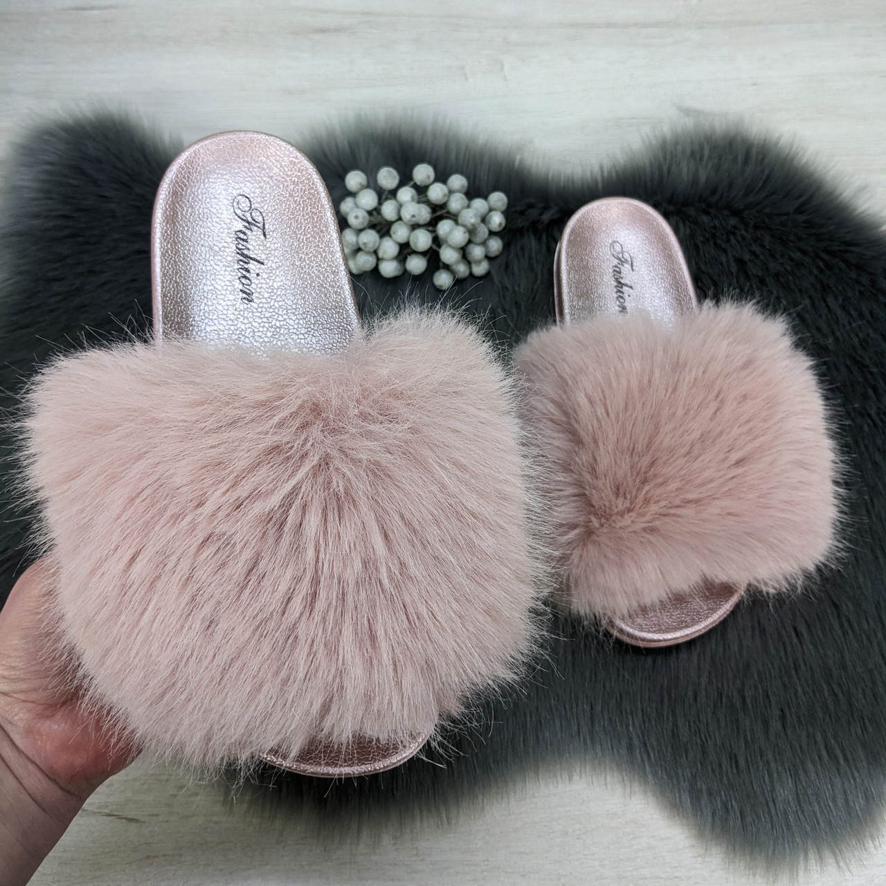 Шльопанці жіночі хутряні рожеві 2764_3, фото 1