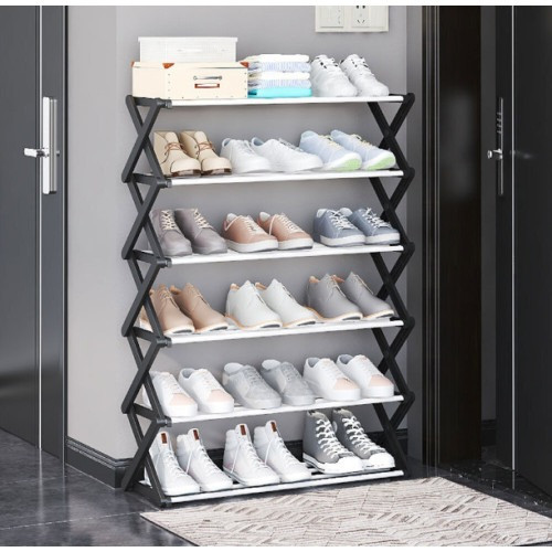Складна полиця для взуття, Shoe Rack чорна, на 6 полиць