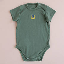 Чорний боді для новонароджених з жовтим тризубом вишивка патріотичне вбрання для дітей 56 - 92 см інтерлок, фото 3