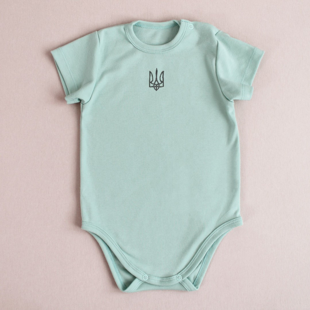 М’ятний боді з тризубом для немовляти інтерлок 100% бавовна машинна вишивка розміри 56 62 68 74 80 86 92