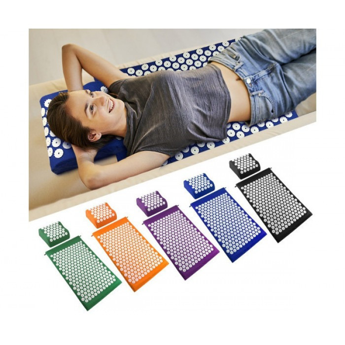 Масажний килимок Acupressure Mat з валиком, допомагає у знятті стресу та болю.