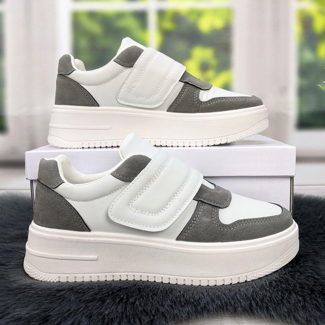 Кросівки жіночі демісезонні бежеві з сірим на липучках еко-шкіра LB 4423, фото 1