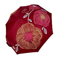 Бордовый складной женский зонт с цветами