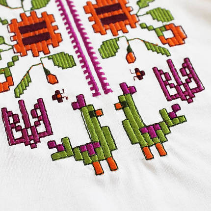 Білий боді для немовлят з вишивкою чорнобривців і пташок орнамент хрестиком патріотичний 56 - 92 см, фото 2