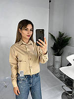 Женская стильная романтическая молодежная эффектная красивая базовая укороченная рубашка с накладным карманом