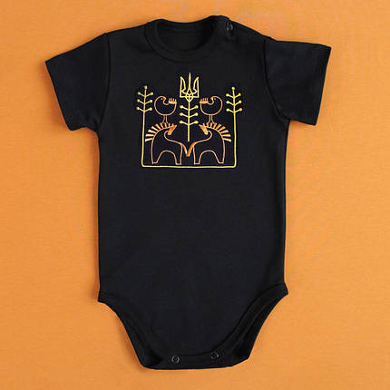 Чорний Боді з етнічною вишивкою Воля сучасна вишиванка для немовлят бодік 62 68 74 80 86 92, фото 1