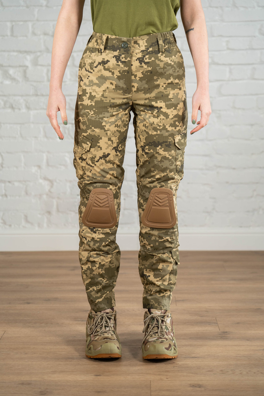 Штани з наколінниками всу бойові ріп-стоп військові піксель камуфляж зсу мм14 тактичні rip stop штани польові