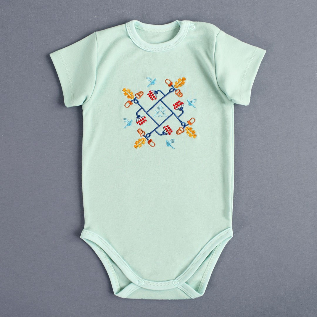 М'ятний боді з етновишивкою для немовляти берегиня калина дуб пташки короткий рукав 62–92