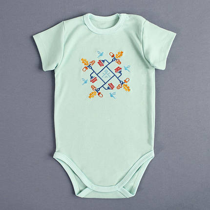 М'ятний боді з етновишивкою для немовляти берегиня калина дуб пташки короткий рукав 62–92, фото 1