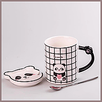 Чашка керамічна 350 мл The Panda з блюдцем та ложкою Чашки з принтом Чашка подарунок Сувенірна чашка кухоль