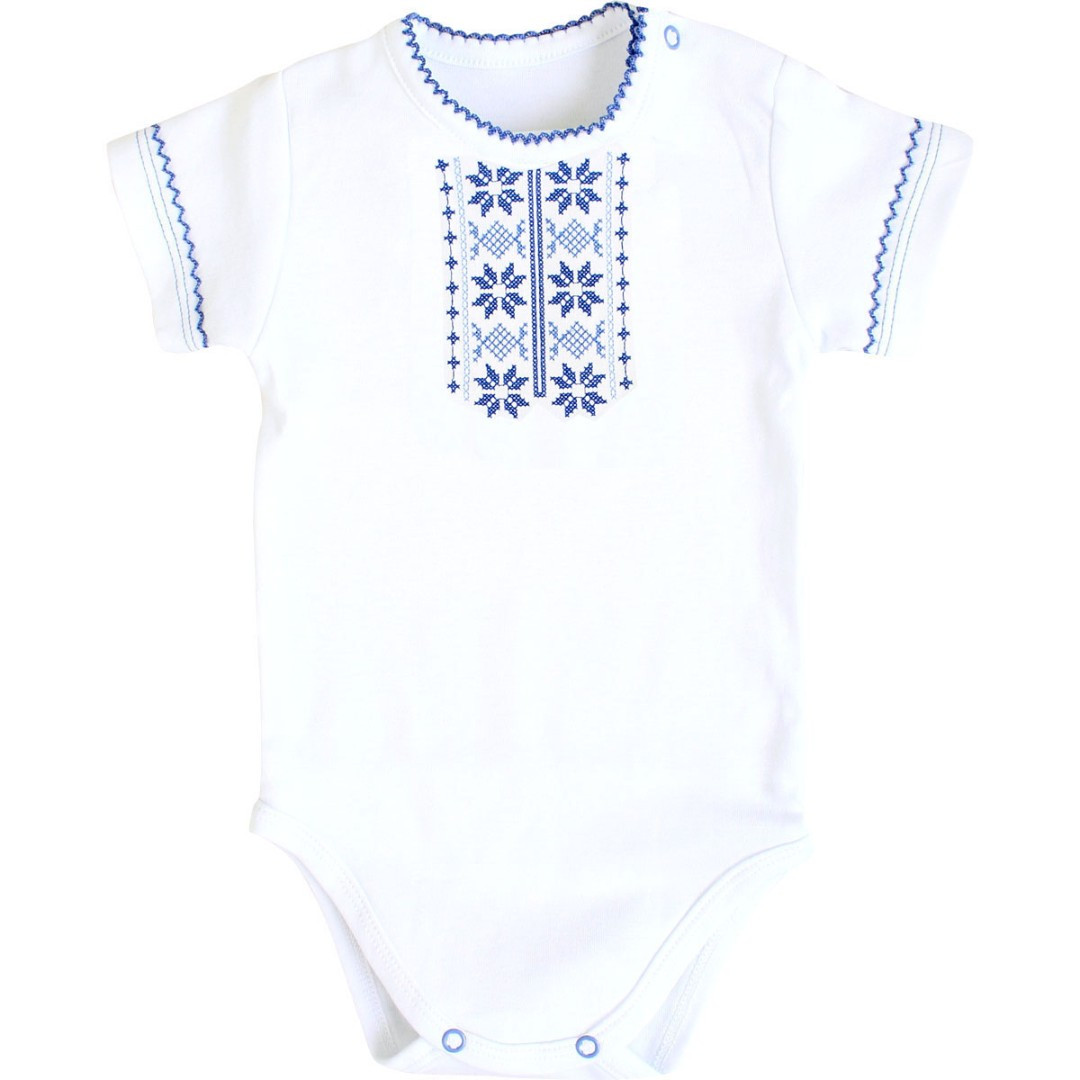 Боді вишиванка для новонароджених традиційна синя вишивка, Ошатна боді футболка для хлопчиків
