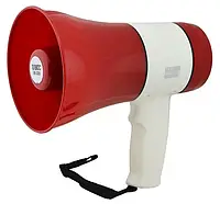 Аккумуляторный громкоговоритель с записью голоса Megaphone UKC ER-22 Мощный складной рупор 15 Вт Бело-Красный