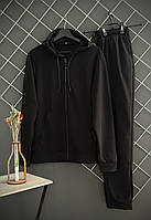 Чоловічий спортивний костюм демісезонний на змійці чорний без принта базовий однотонний костюм на весну, осінь