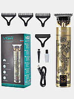 Професійний бездротовий тример VGR V076 з дисплеєм, машинка для стриження волосся бороди