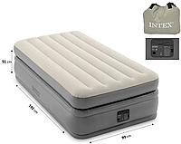 Надувная односпальная кровать матрас Intex 64162 99х191 + электронасос