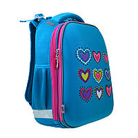 Рюкзак школьный каркасный YES H-12-1 Hearts turquoise (554490)