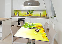 Наклейка 3Д виниловая на стол Zatarga «Цветочные гости» 600х1200 мм для домов, квартир, столо AO, код: 6510372