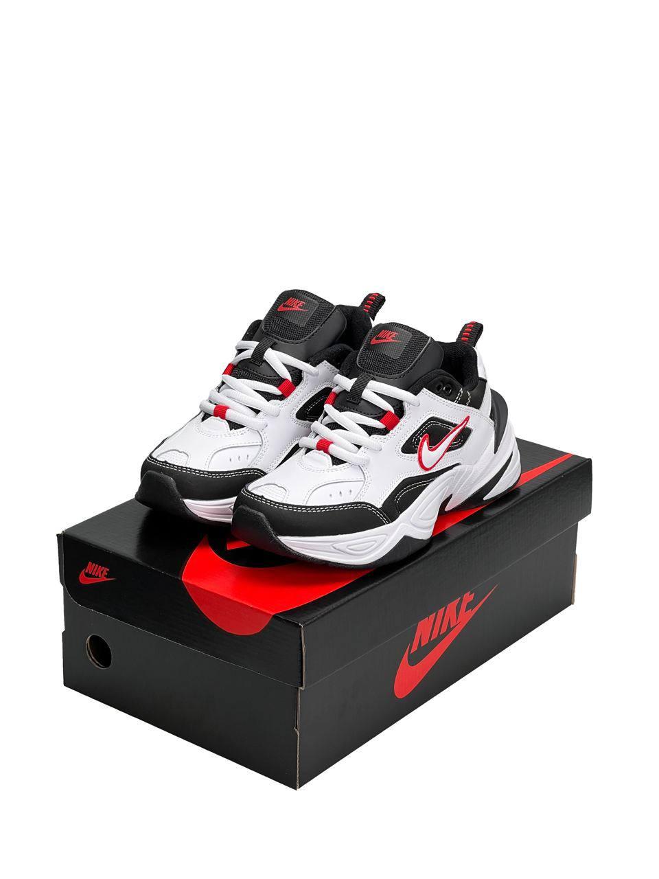 Жіночі кросівки Nike M2K Tekno Black White Red (Чорні) Взуття Найк М2К Текно шкіряні демисезон, фото 1