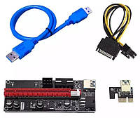 Райзер PCI-E, x1=>x16, 6pin, Molex, SATA, USB 3.0 AM-AM 0,6 м (RZRver9S) (234697)