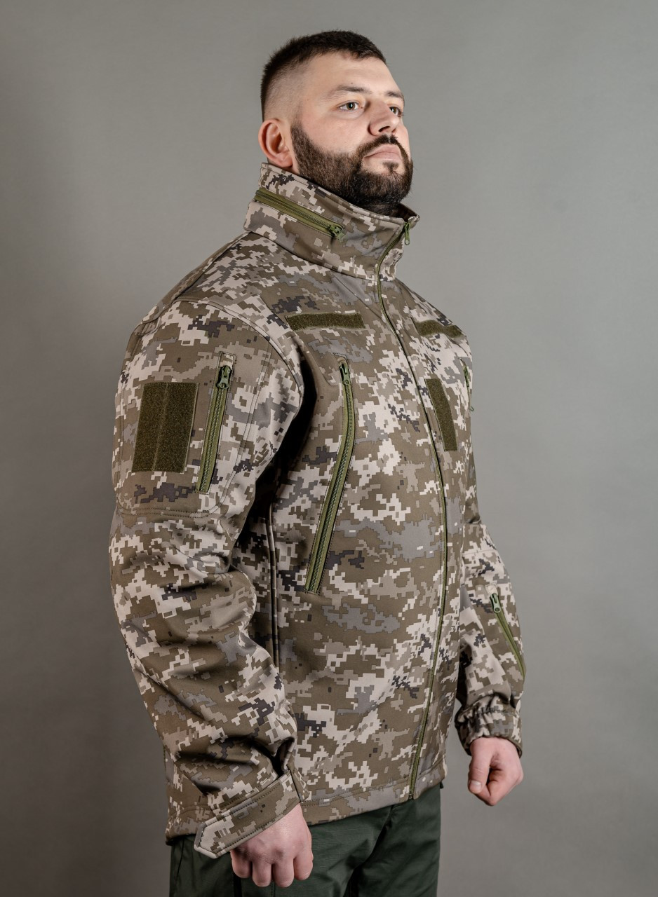 Демісезонна тактична куртка військова Софтшелл М14 піксель Армійська куртка MILIGUS "Patriot" р. 2XL