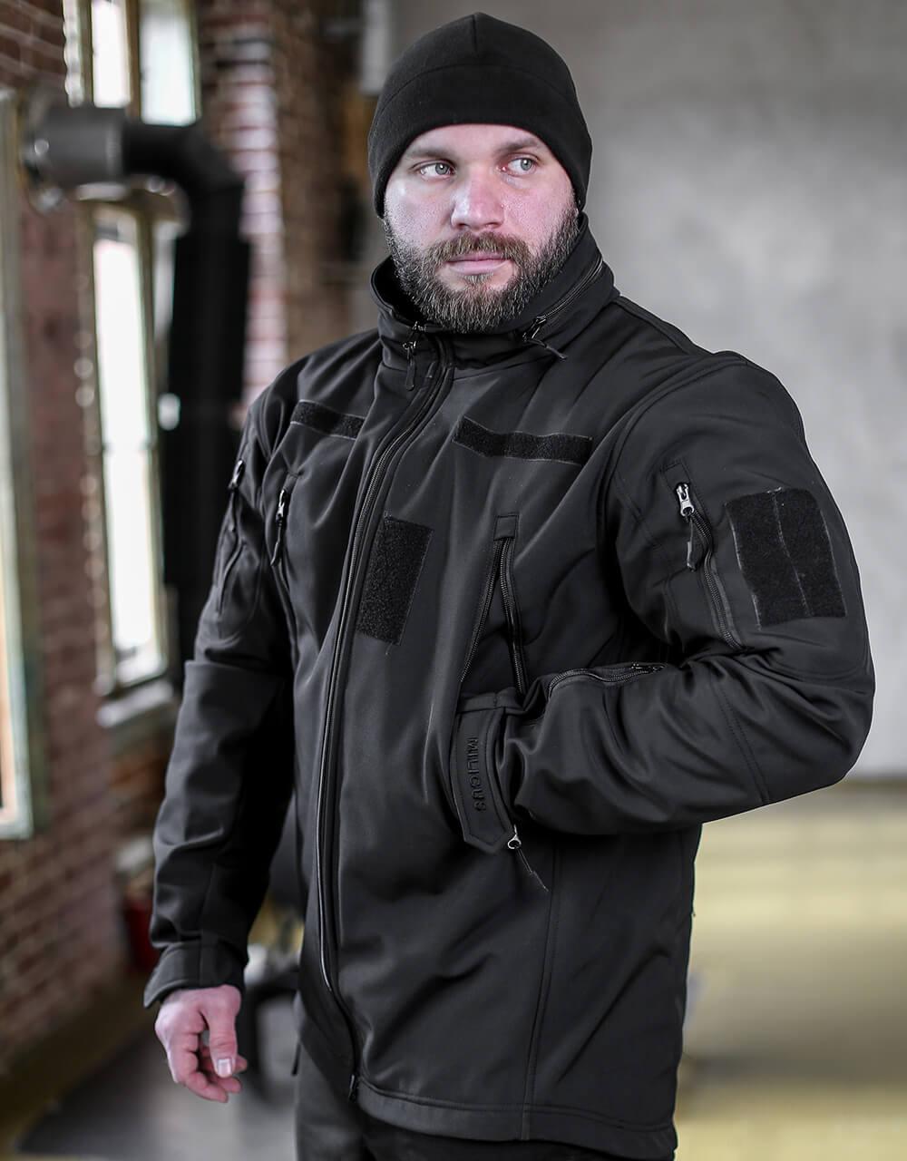Куртка демісезонна тактична Soft shell чорна Куртка військова MILIGUS "Patriot" водовідштовхувальна р. XL