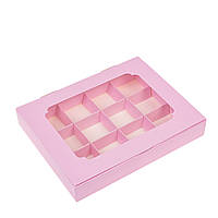 Коробка для цукерок з вікном 200х156х30 (на 12 шт), рожева