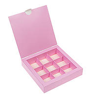 Коробка для цукерок без вікна 150х150х30 (на 9 шт), рожева