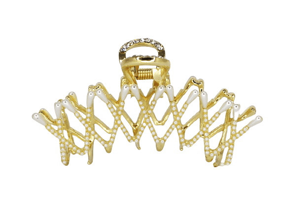 Краб для волосся зіг-заг з перлинами, в пак. 10*7 см (1 шт.), фото 1