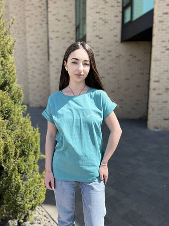 Жіноча футболка з написом в прямому пошитті з принтом розміри 48, 50, фото 1