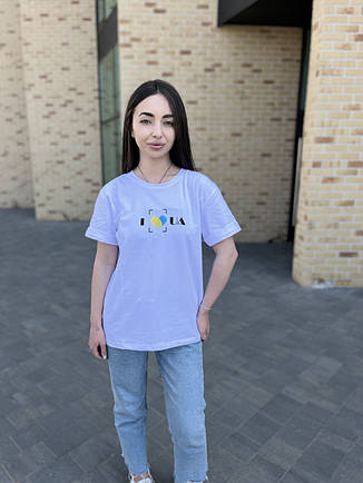 Жіноча біла футболка з принтом в прямому пошитті з принтом розміри 48, 50, фото 2