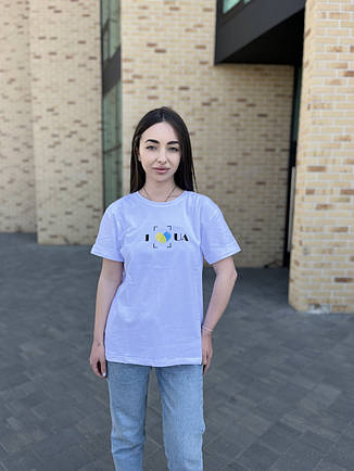 Жіноча біла футболка з принтом в прямому пошитті з принтом розміри 48, 50, фото 3