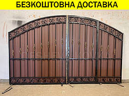 Ворота ковані з профнастилом і хвірткою Код: А-01227