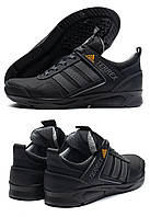 Подростковые кожаные кроссовки Adidas (Адидас), кеды, спортивные туфли черные. Мужская обувь