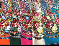 Платок шелк с цветочным орнаментом в Украинском народном стиле 100*100