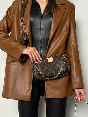 Жіноча сумка через плечо Louis Vuitton Pochete Multi Brown 3 в 1 шкіряна із коричневим ремінцем