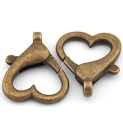 Застібка карабін Серце 22х26мм, 1 шт., колір Бронзовий