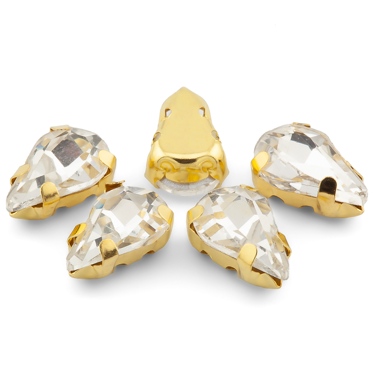 Стрази в золотій оправі Крапля 6х10 мм Прозорий 10 шт., фото 1