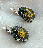 Срібні сережки з янтарем пресований, фото 2