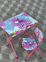 Детский столик и стульчик раскладной, ПОНИ, парта для рисования, творчеста, игор для девочки розовый