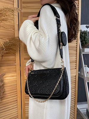 Жіноча сумка крос боді Louis Vuitton чорна шкіряна 3 в 1 через плече