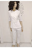 Білий медичний жіночий костюм, уніформа піджак на ґудзиках і укорочені штани 42-56